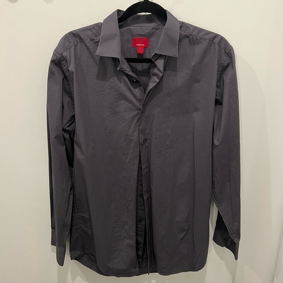 Alfani Dark Gray Slim Fit Stretch Button Down Shirt - Picture 1 of 7